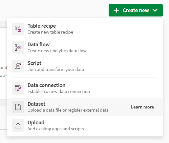 Creare un nuovo set di dati